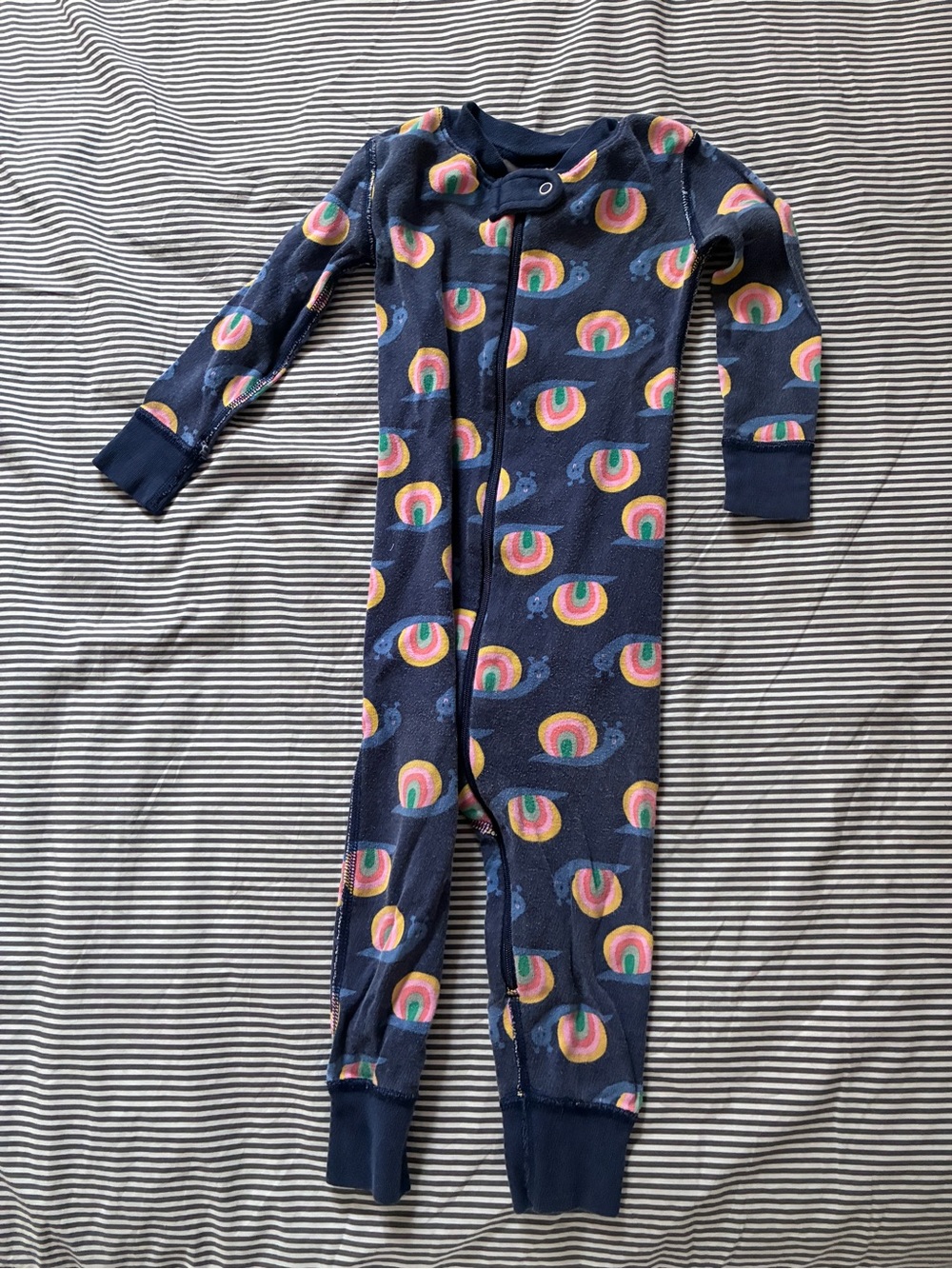 Hanna Andersson Navy Snail & Rainbow One-Piece Footie